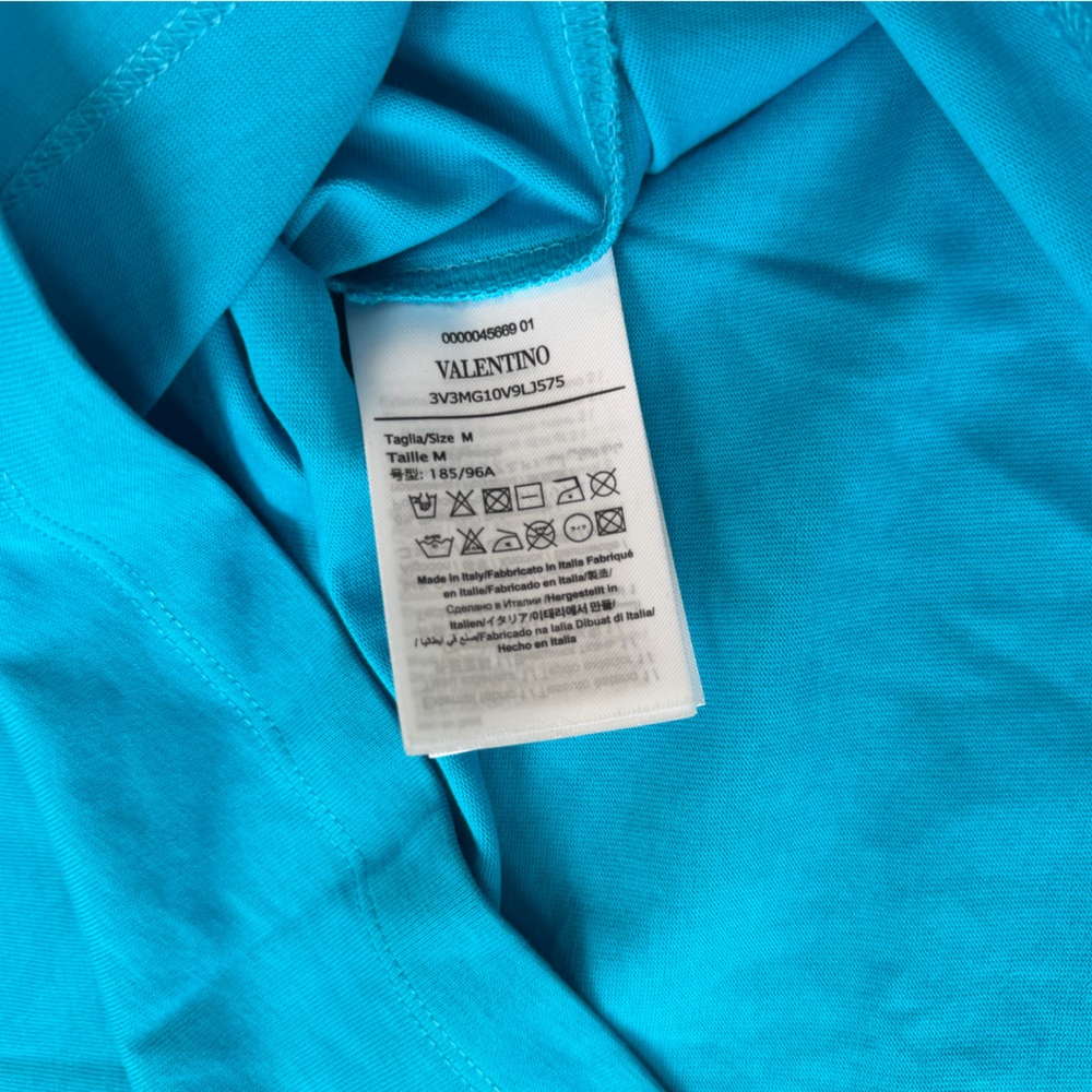 Valentino VLogo Embroidered T-Shirt Blue Size Medium NWT Designer Luxury Tee - Picture 4 of 5